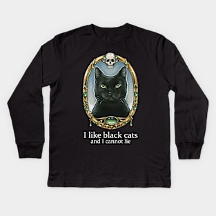 I Like Black Cats And I Cannot Lie - White Lettering Version Kids Long Sleeve T-Shirt